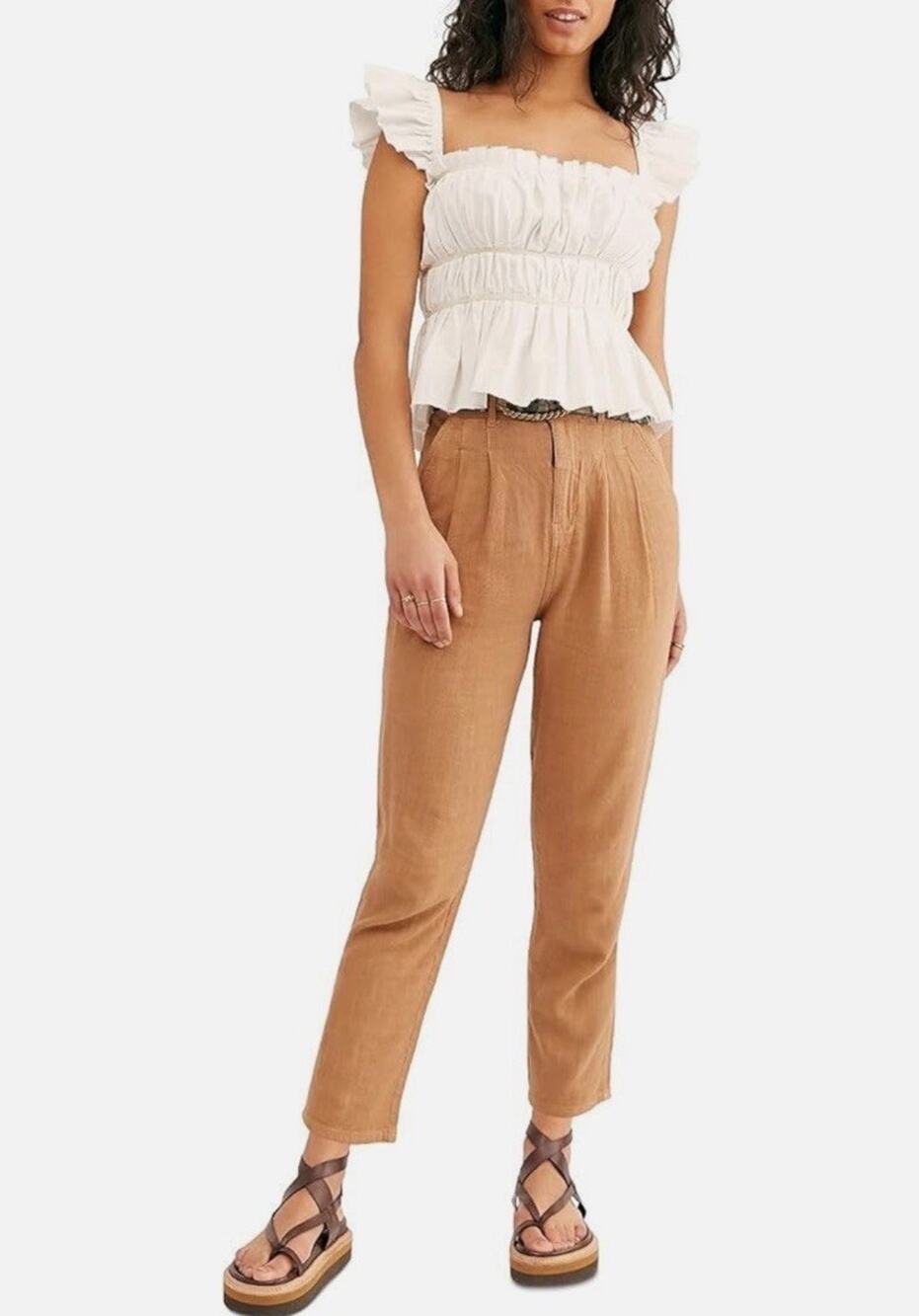 We The Free People Pleated Pants High Rise Sz 29 Faded Love Crop Linen Viscose